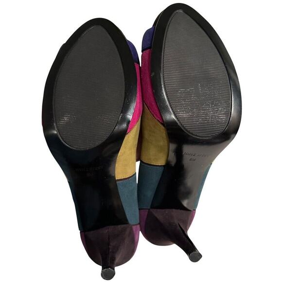 Nine West Kaspiao Open Toe Suede High Heel Dopamine Patchwork Size 8M Y2K - Picture 6 of 16